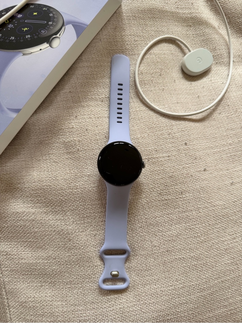 Google Pixel Watch 4 with Lavender Silicone Band